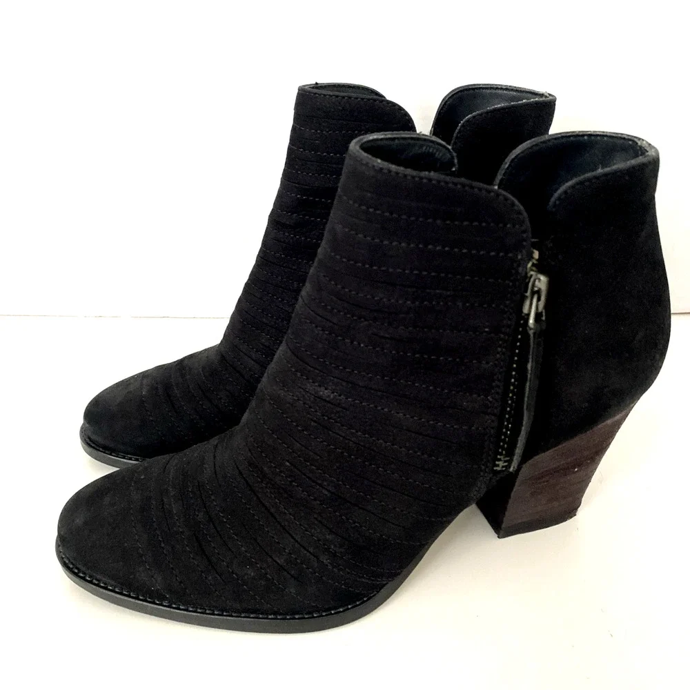 Paul Green Malibu Sliced Zip Bootie Ankle Boot Black Block Heel Suede 6.5UK 9 US
